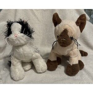 2 Ganz Cats One Black & White & One Tan & Brown Plush Stuffed Animals